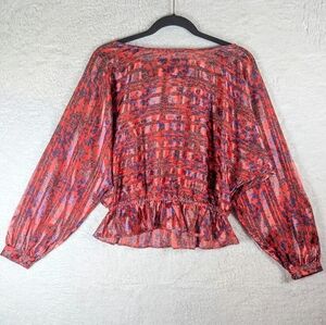 314- Free People Elegant Red and Blue Women's Top